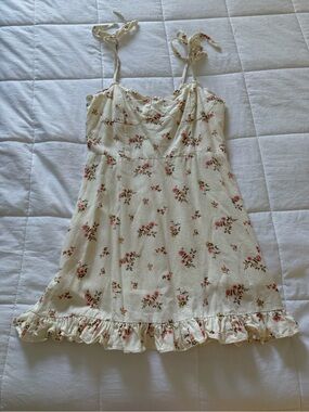Floral Tie-Shoulder Mini Dress in Ivory